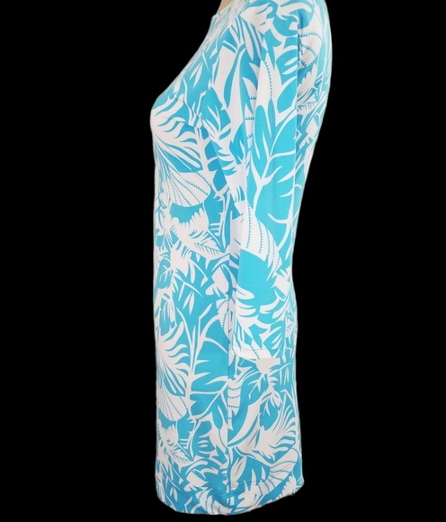 Palm Beach Chic Tropical Print Shift Dress 3/4 sleeves , Resort style.  Size XS - Picture 3 of 9